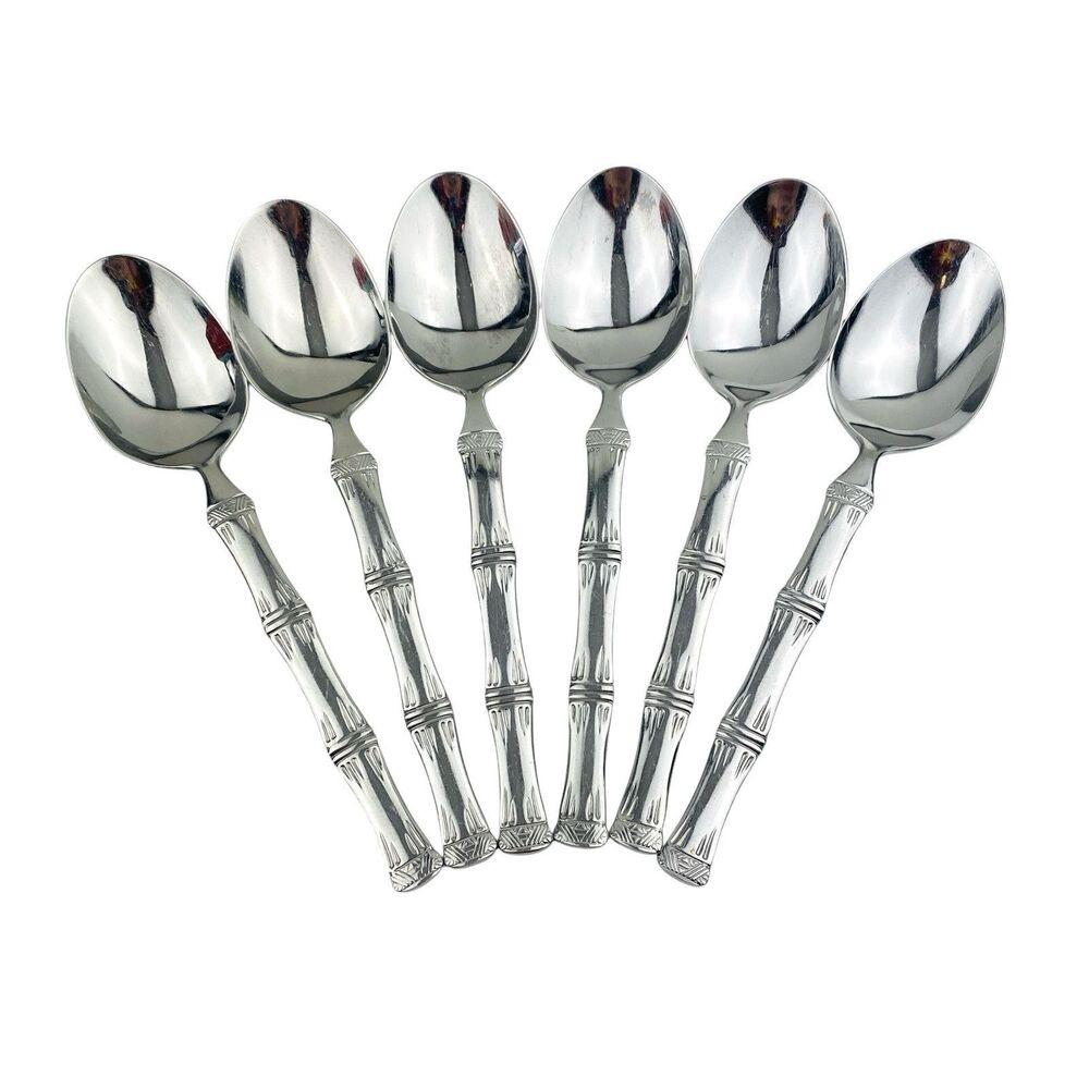 6 x Cuisinart Bamboo Spoons Place Oval Soup Stainless 18/10 Glossy 7 1/4” Spoon